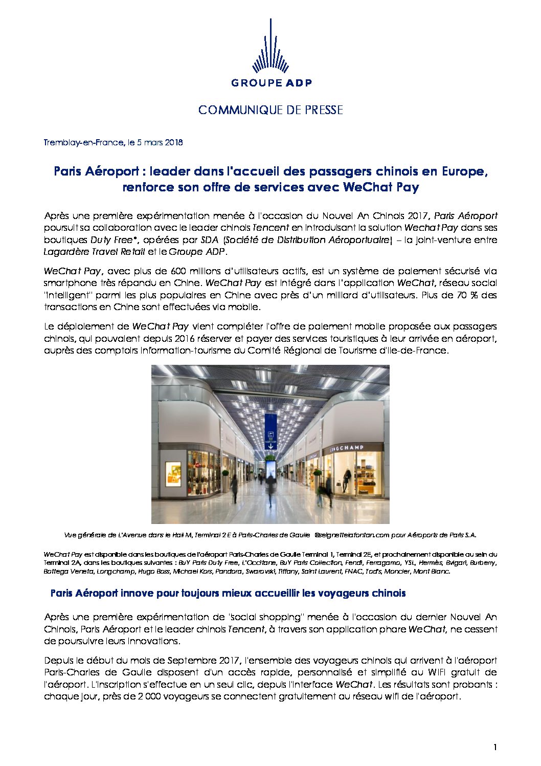 Paris Aéroport, leader in welcoming Chinese passengers in Europe, broadens  its service offering with WeChat Pay - Groupe ADP - Service presse